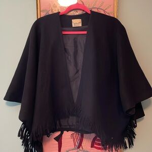 Vintage wool fringe black cape